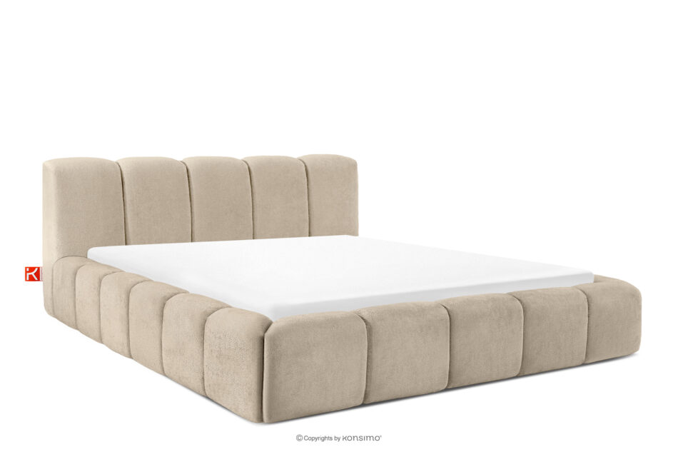 OLMIRA Łóżko tapicerowane z pojemnikiem na pościel 180 cm szarobeżowy szarobeżowy - zdjęcie 0