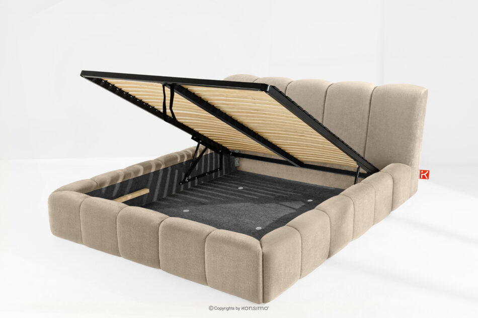 OLMIRA Łóżko tapicerowane z pojemnikiem na pościel 180 cm szarobeżowy szarobeżowy - zdjęcie 12