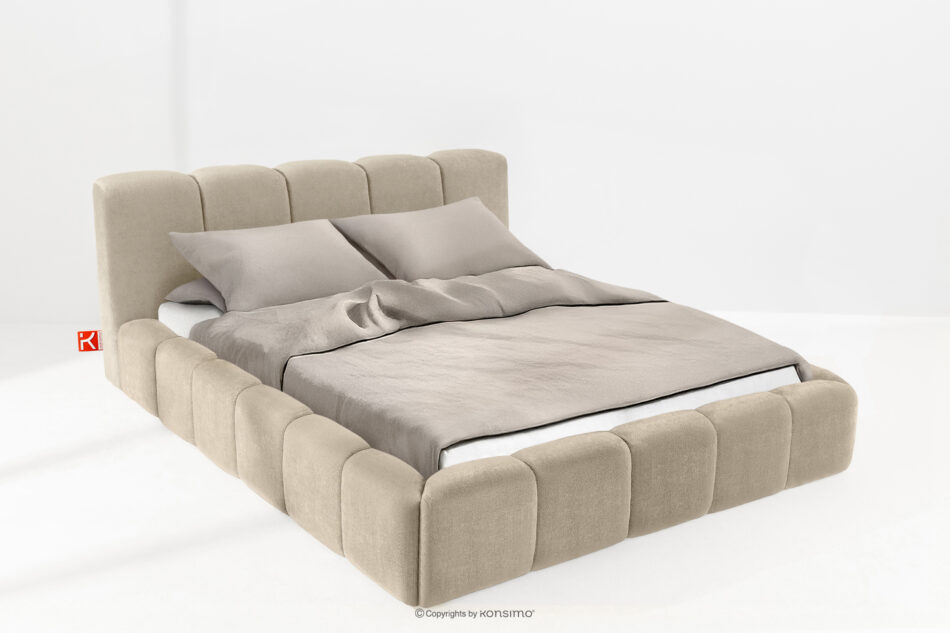 OLMIRA Łóżko tapicerowane z pojemnikiem na pościel 180 cm szarobeżowy szarobeżowy - zdjęcie 1