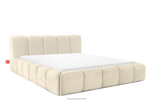 OLMIRA, https://konsimo.pl/kolekcja/olmira/ Łóżko tapicerowane z pojemnikiem na pościel 180 cm ecru ecru - zdjęcie