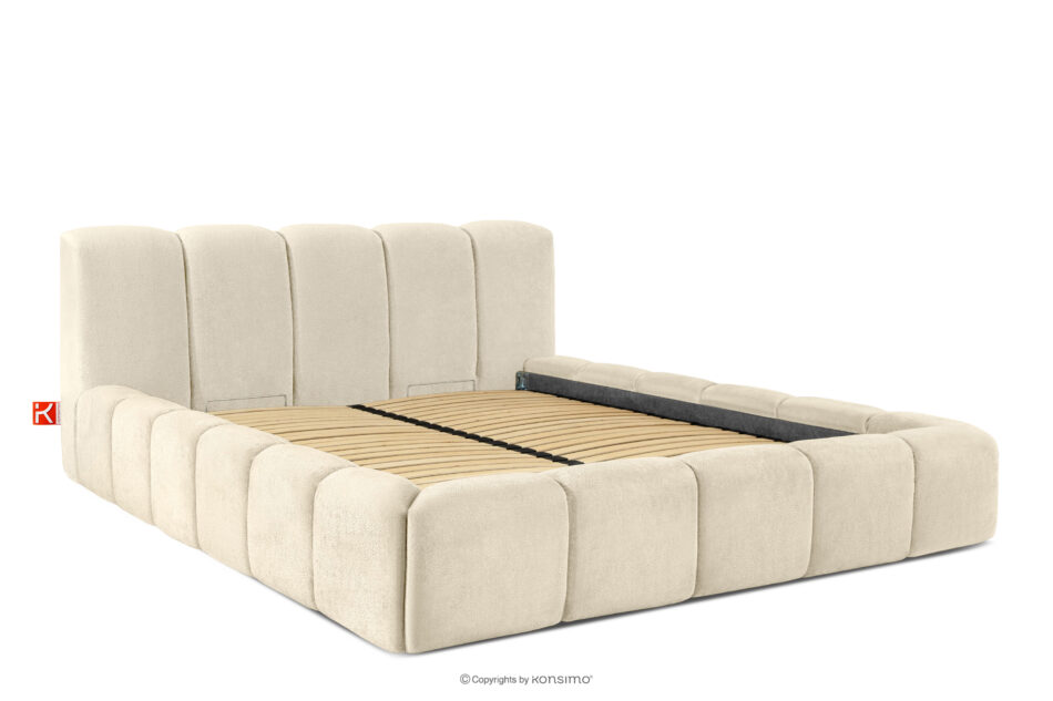 OLMIRA Łóżko tapicerowane z pojemnikiem na pościel 180 cm ecru ecru - zdjęcie 2