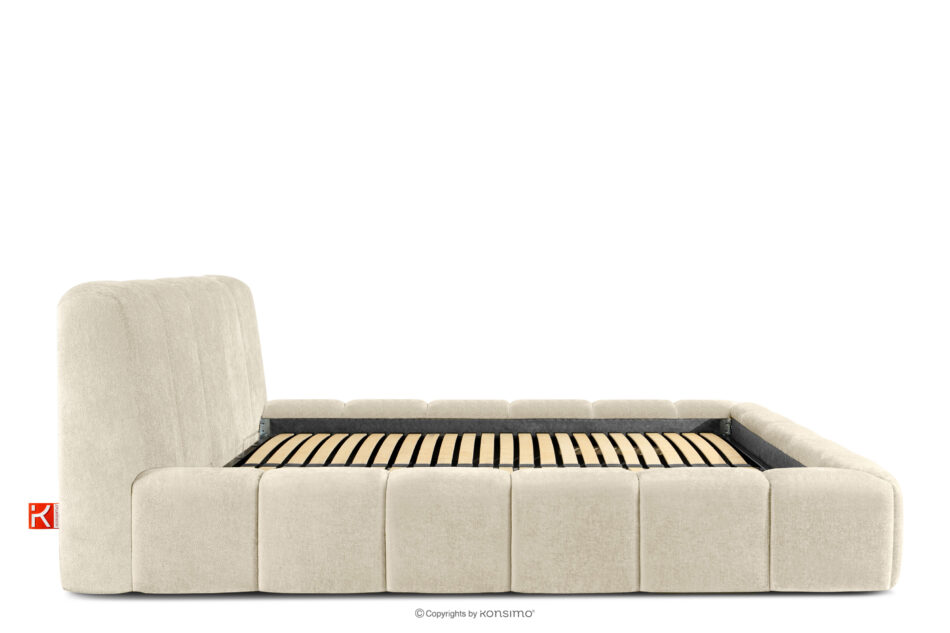OLMIRA Łóżko tapicerowane z pojemnikiem na pościel 180 cm ecru ecru - zdjęcie 4