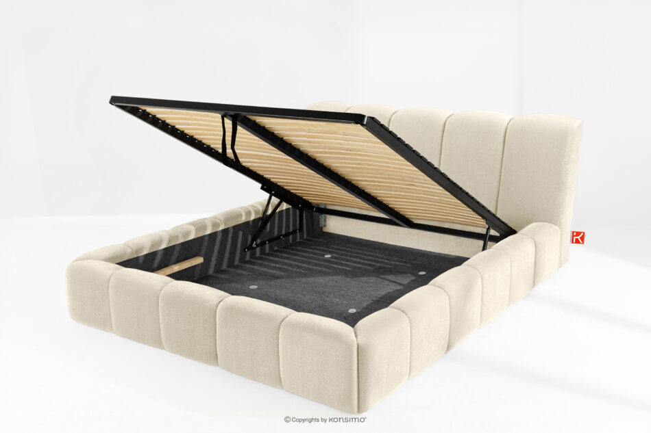 OLMIRA Łóżko tapicerowane z pojemnikiem na pościel 180 cm ecru ecru - zdjęcie 12