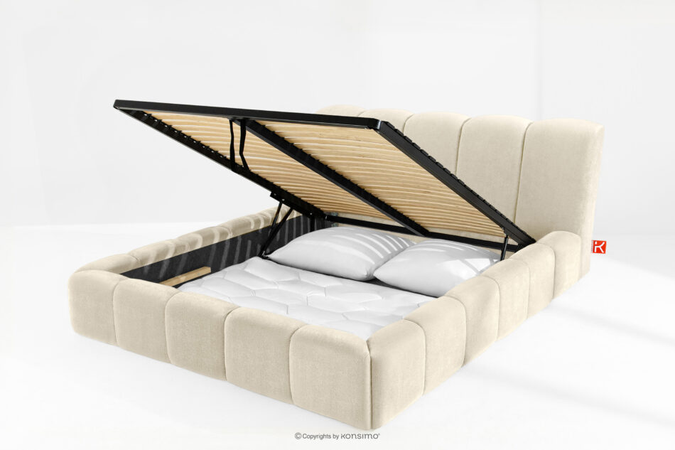 OLMIRA Łóżko tapicerowane z pojemnikiem na pościel 180 cm ecru ecru - zdjęcie 13