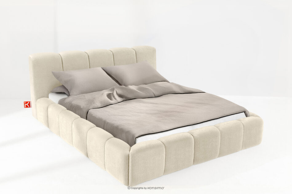 OLMIRA Łóżko tapicerowane z pojemnikiem na pościel 180 cm ecru ecru - zdjęcie 1