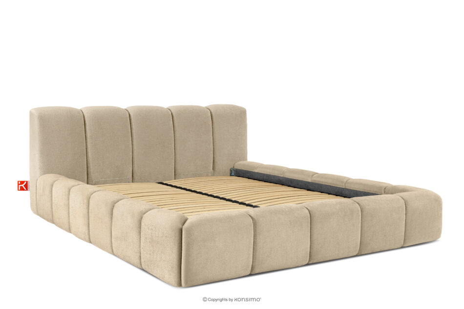 OLMIRA Łóżko tapicerowane z pojemnikiem na pościel 200 cm beżowy beżowy - zdjęcie 2