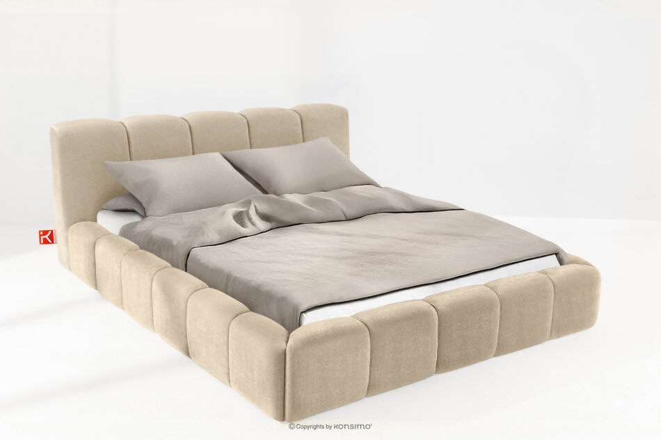 OLMIRA Łóżko tapicerowane z pojemnikiem na pościel 200 cm beżowy beżowy - zdjęcie 1