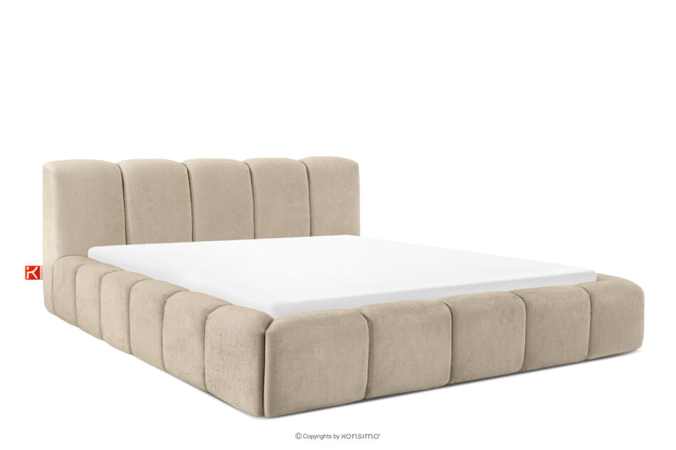 OLMIRA Łóżko tapicerowane z pojemnikiem na pościel 200 cm szarobeżowy szarobeżowy - zdjęcie 0