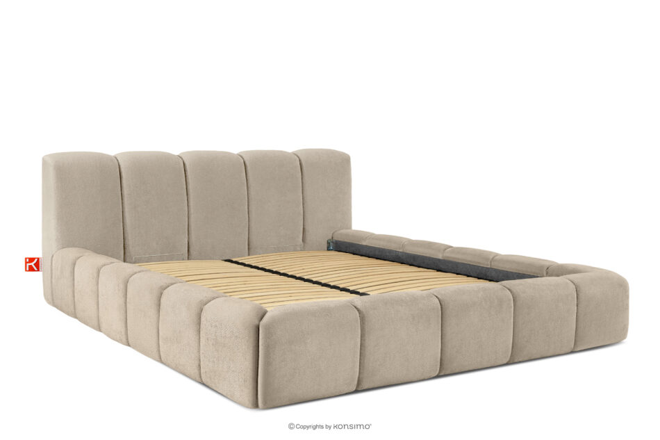 OLMIRA Łóżko tapicerowane z pojemnikiem na pościel 200 cm szarobeżowy szarobeżowy - zdjęcie 2