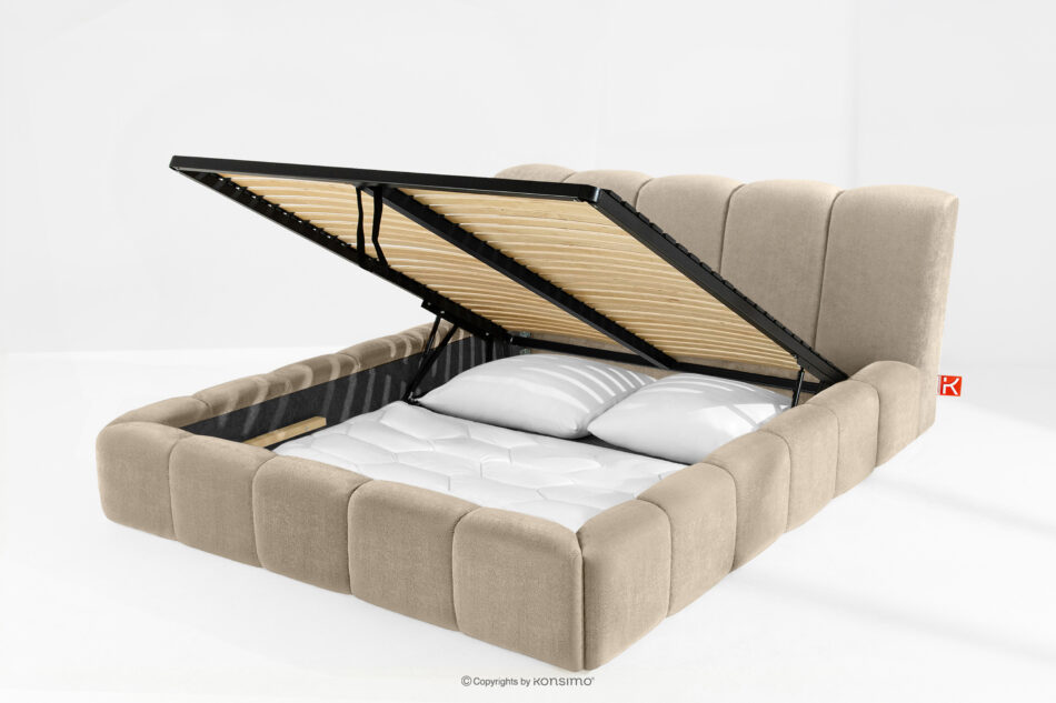 OLMIRA Łóżko tapicerowane z pojemnikiem na pościel 200 cm szarobeżowy szarobeżowy - zdjęcie 13