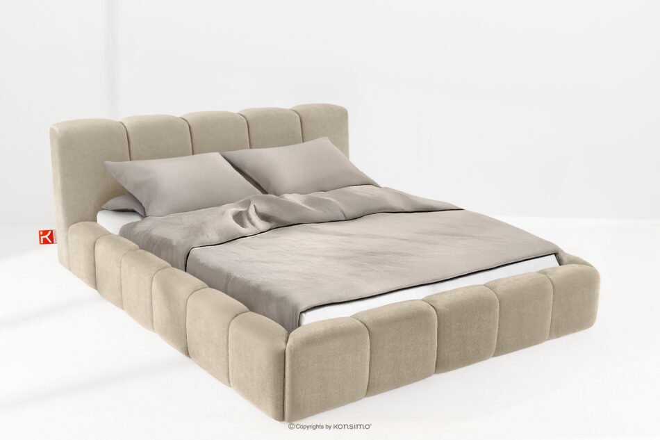 OLMIRA Łóżko tapicerowane z pojemnikiem na pościel 200 cm szarobeżowy szarobeżowy - zdjęcie 1