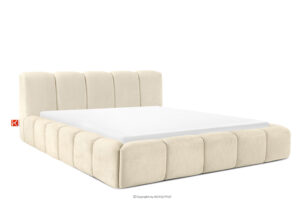 OLMIRA, https://konsimo.pl/kolekcja/olmira/ Łóżko tapicerowane z pojemnikiem na pościel 200 cm ecru ecru - zdjęcie