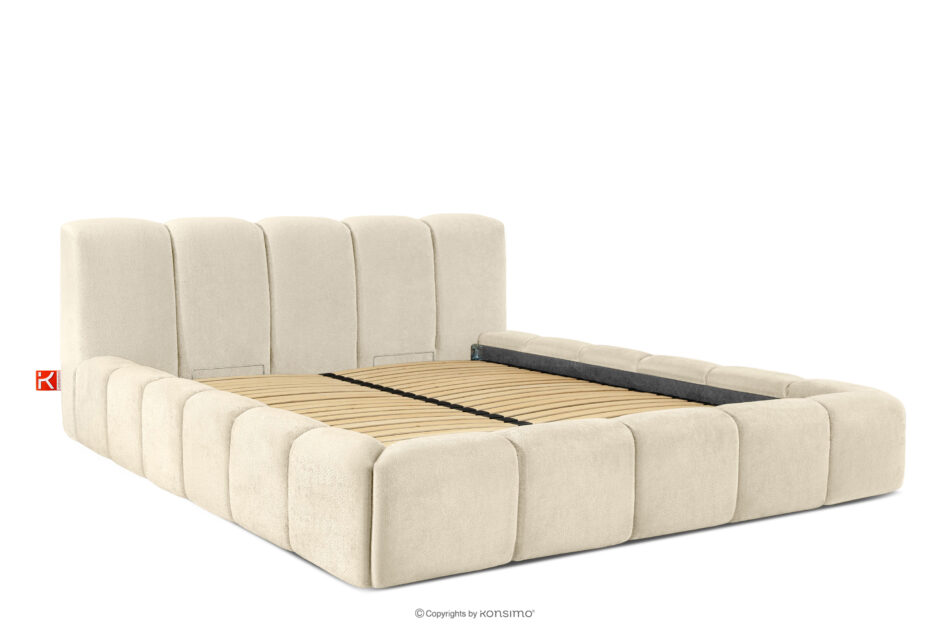 OLMIRA Łóżko tapicerowane z pojemnikiem na pościel 200 cm ecru ecru - zdjęcie 2