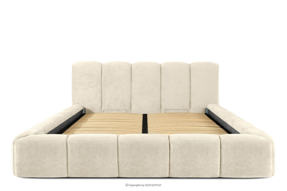 OLMIRA Łóżko tapicerowane z pojemnikiem na pościel 200 cm ecru ecru - zdjęcie 3