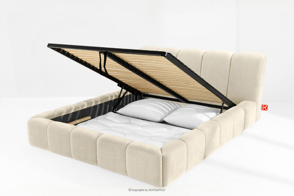 OLMIRA Łóżko tapicerowane z pojemnikiem na pościel 200 cm ecru ecru - zdjęcie 13