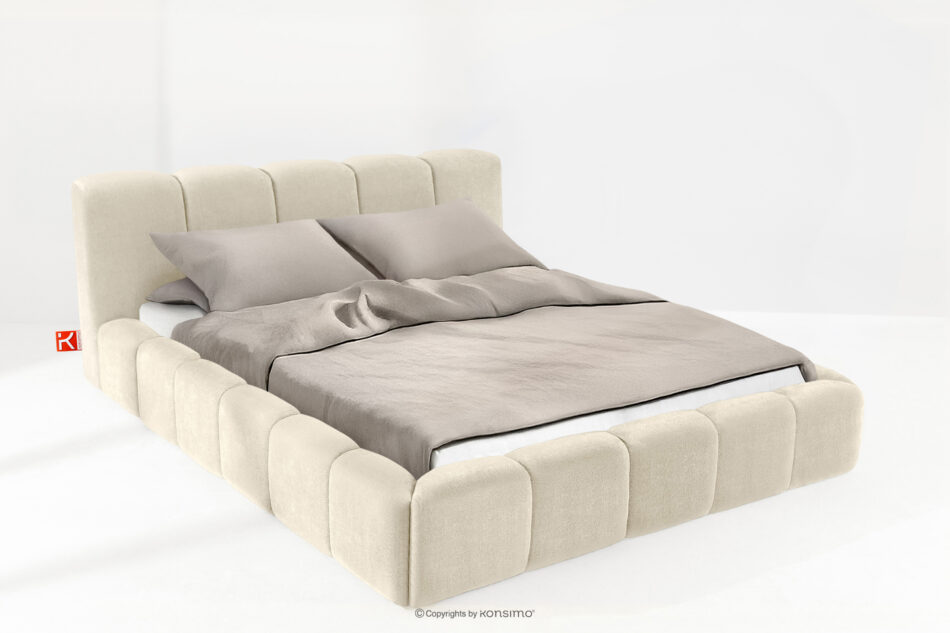 OLMIRA Łóżko tapicerowane z pojemnikiem na pościel 200 cm ecru ecru - zdjęcie 1