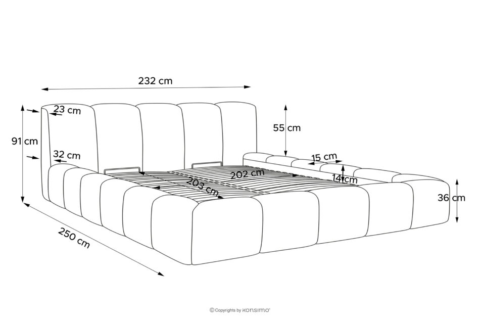 OLMIRA Łóżko tapicerowane z pojemnikiem na pościel 200 cm szarobeżowy szarobeżowy - zdjęcie 15