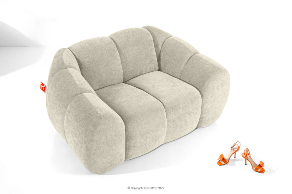 FLAVA Pikowany fotel retro modern ecru ecru - zdjęcie 1