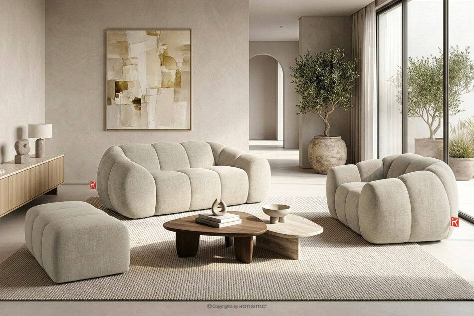 FLAVA Pikowany fotel retro modern ecru ecru - zdjęcie 10