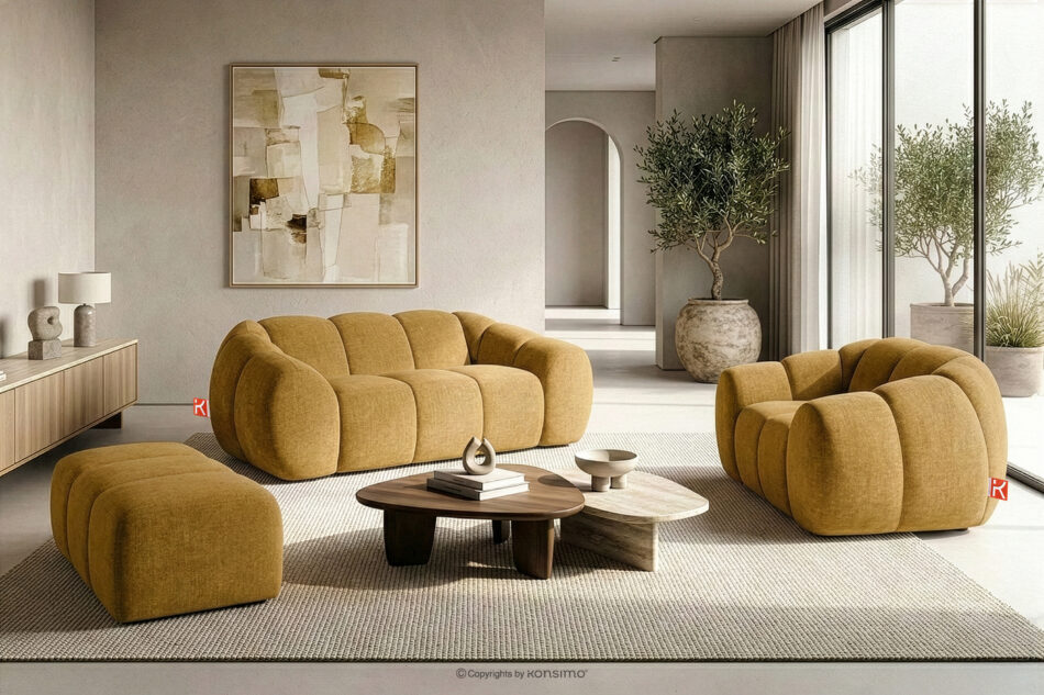 FLAVA Pikowana sofa dwuosobowa retro modern miodowy miodowy - zdjęcie 9