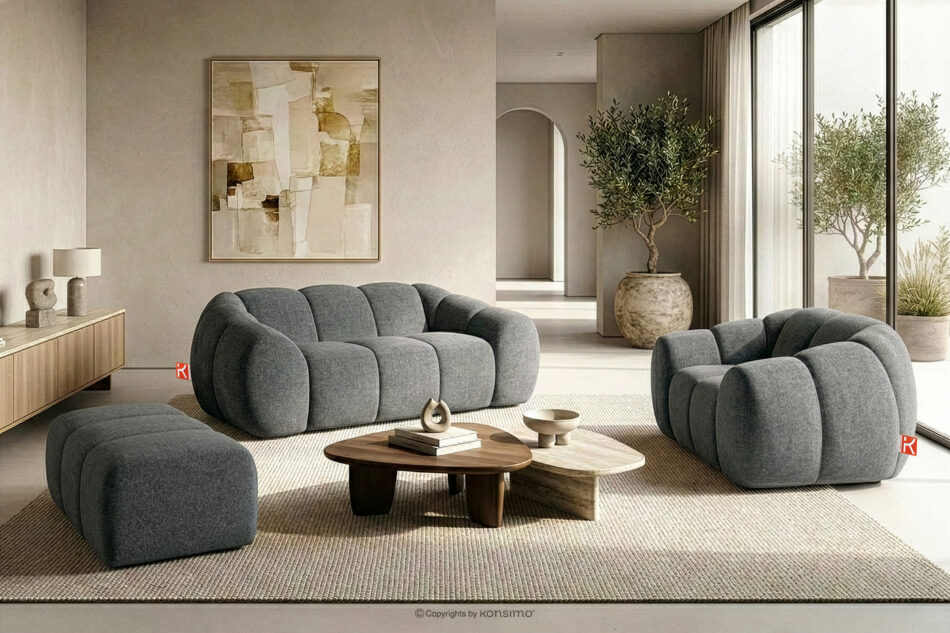 FLAVA Pikowana sofa dwuosobowa retro modern popielaty popielaty - zdjęcie 9