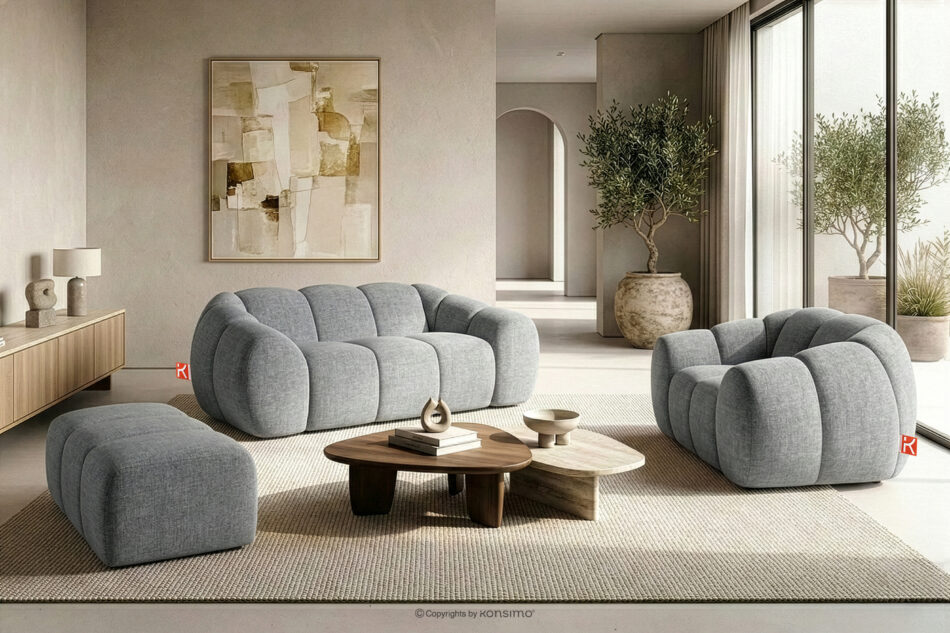 FLAVA Pikowana sofa dwuosobowa retro modern jasny popielaty jasny popielaty - zdjęcie 9