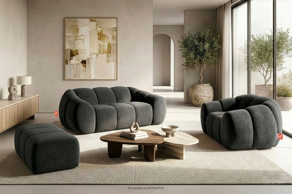 FLAVA Pikowana sofa dwuosobowa retro modern grafitowy grafitowy - zdjęcie 9