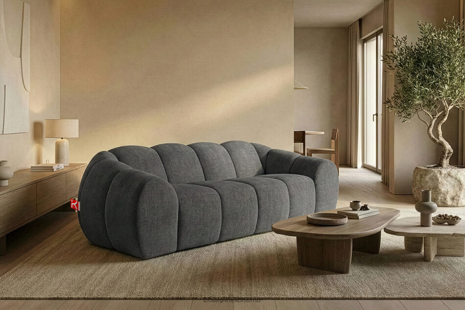 FLAVA Pikowana sofa trzyosobowa retro modern popielaty popielaty - zdjęcie 8