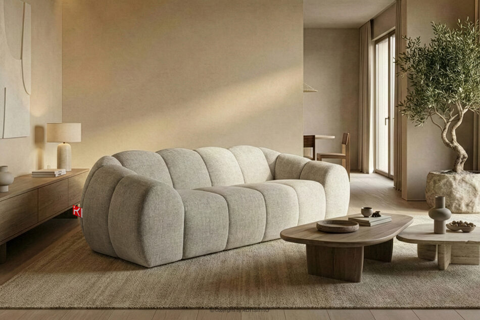 FLAVA Pikowana sofa trzyosobowa retro modern ecru ecru - zdjęcie 8