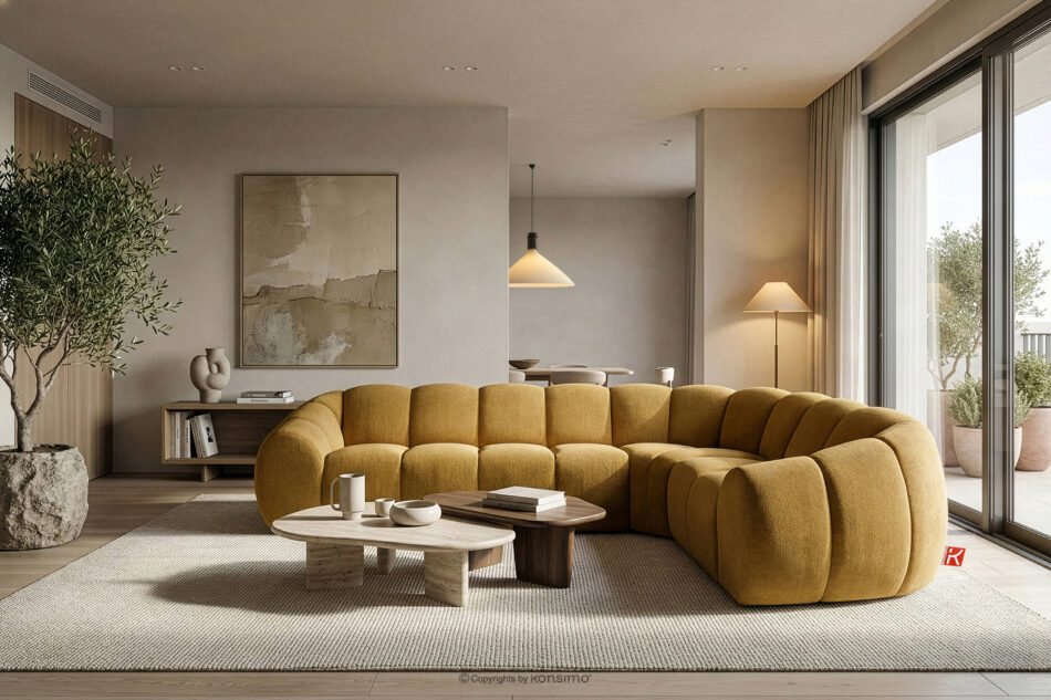 FLAVA Pikowany narożnik w stylu retro modern prawy miodowy miodowy - zdjęcie 9