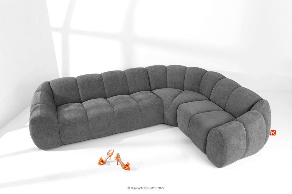 FLAVA Pikowany narożnik w stylu retro modern prawy popielaty popielaty - zdjęcie 1