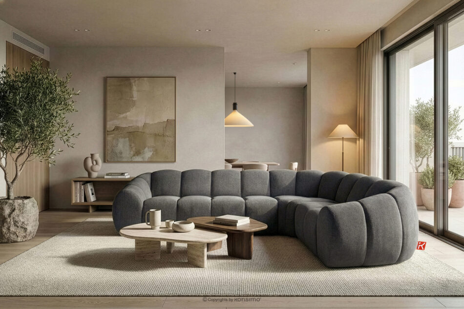 FLAVA Pikowany narożnik w stylu retro modern prawy popielaty popielaty - zdjęcie 9