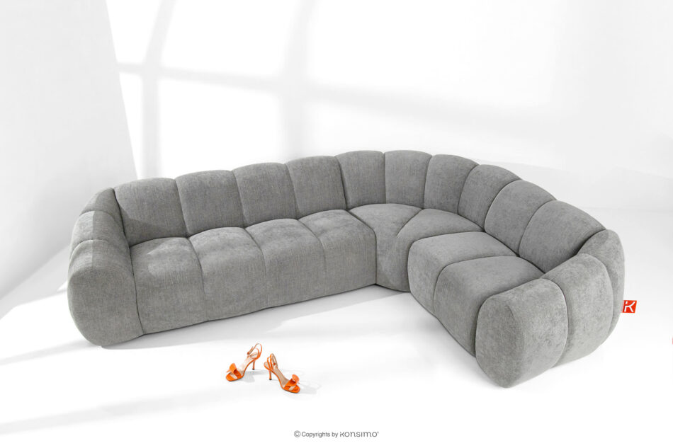 FLAVA Pikowany narożnik w stylu retro modern prawy jasny popielaty jasny popielaty - zdjęcie 1