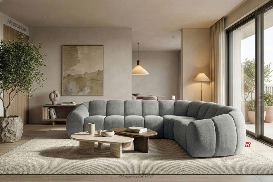 FLAVA Pikowany narożnik w stylu retro modern prawy jasny popielaty jasny popielaty - zdjęcie 9