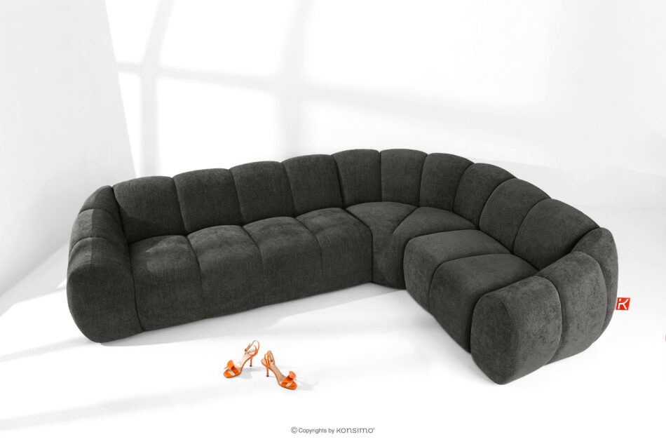 FLAVA Pikowany narożnik w stylu retro modern prawy grafitowy grafitowy - zdjęcie 1