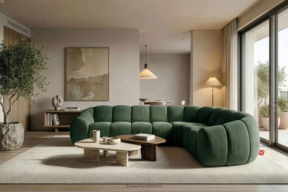 FLAVA Pikowany narożnik w stylu retro modern prawy ciemny zielony ciemny zielony - zdjęcie 9