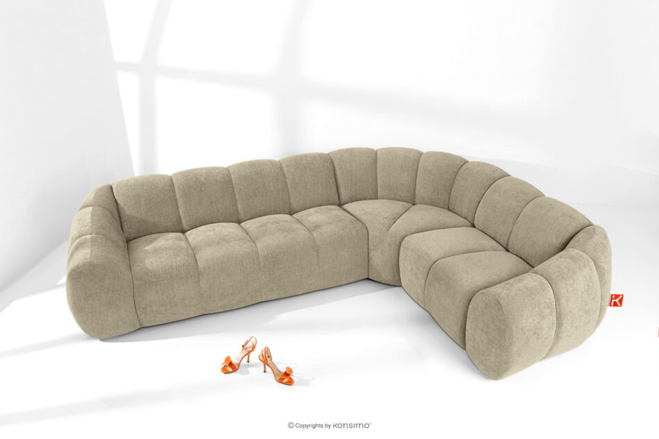 FLAVA Pikowany narożnik w stylu retro modern prawy piaskowy piaskowy - zdjęcie 1