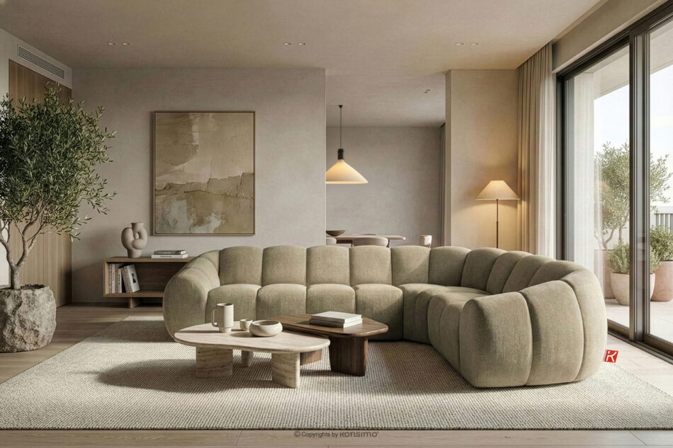 FLAVA Pikowany narożnik w stylu retro modern prawy piaskowy piaskowy - zdjęcie 9