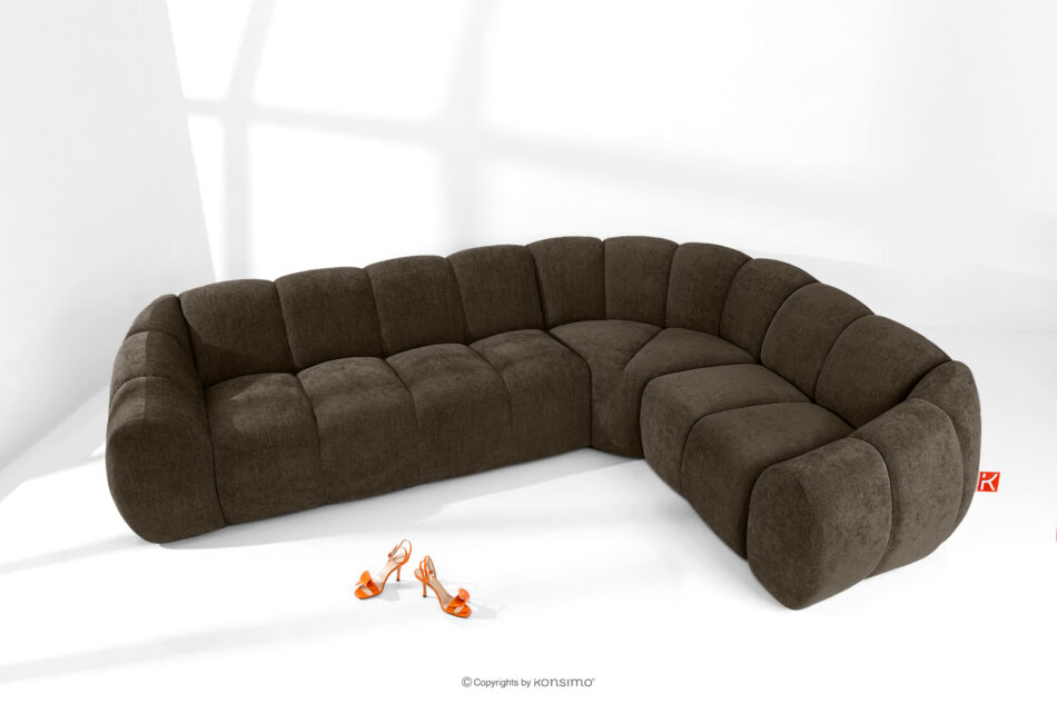 FLAVA Pikowany narożnik w stylu retro modern prawy brązowy brązowy - zdjęcie 1