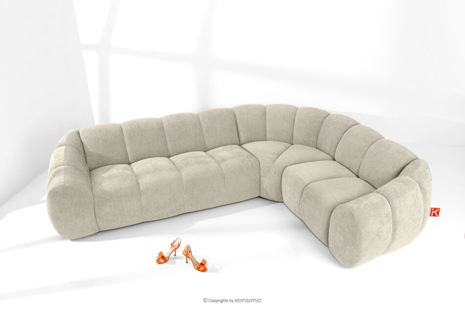 FLAVA Pikowany narożnik w stylu retro modern prawy ecru ecru - zdjęcie 1