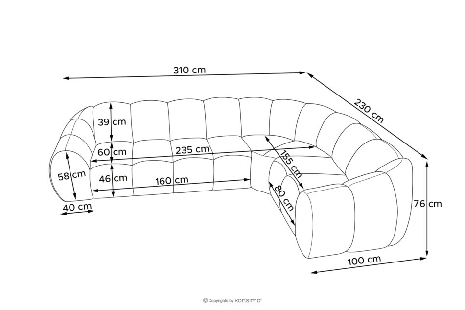 FLAVA Pikowany narożnik w stylu retro modern prawy ecru ecru - zdjęcie 10