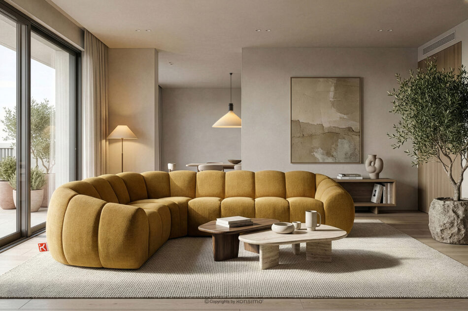 FLAVA Pikowany narożnik w stylu retro modern lewy miodowy miodowy - zdjęcie 9