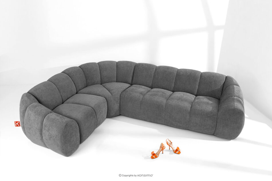 FLAVA Pikowany narożnik w stylu retro modern lewy popielaty popielaty - zdjęcie 1