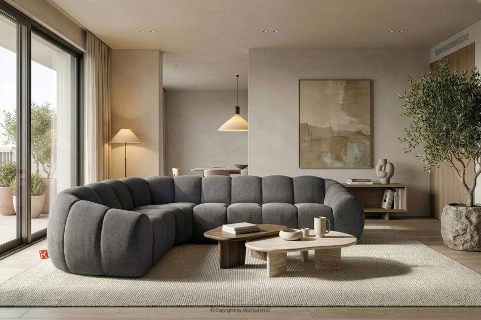 FLAVA Pikowany narożnik w stylu retro modern lewy popielaty popielaty - zdjęcie 9