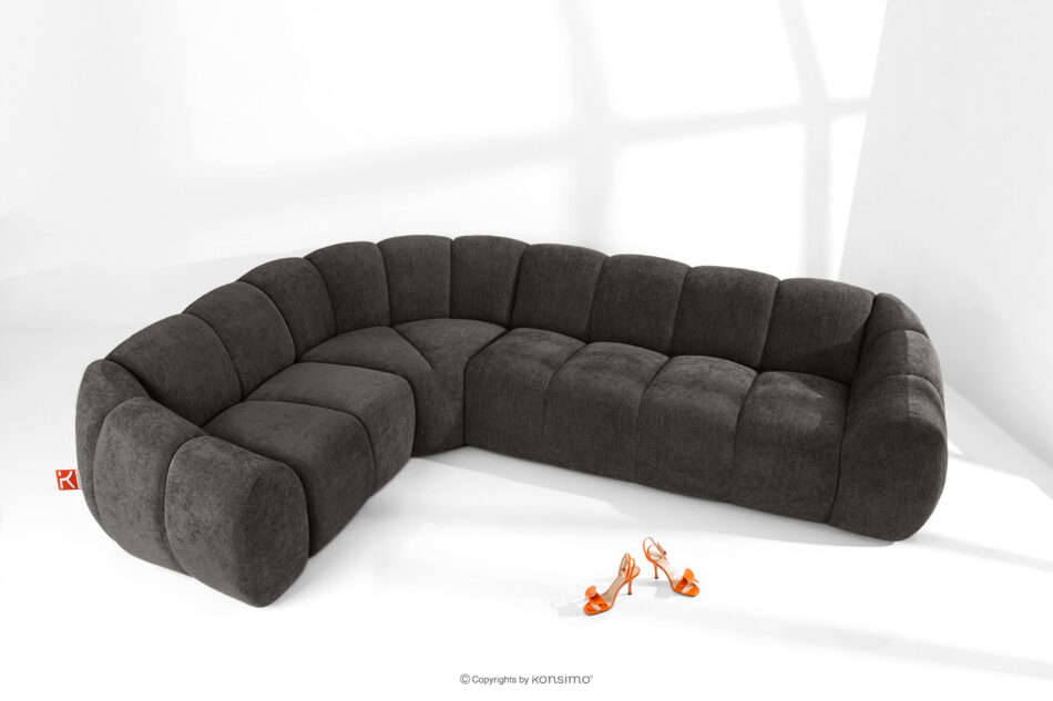 FLAVA Pikowany narożnik w stylu retro modern lewy grafitowy grafitowy - zdjęcie 1