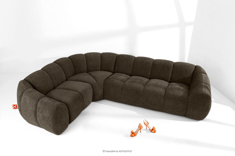 FLAVA Pikowany narożnik w stylu retro modern lewy brązowy brązowy - zdjęcie 1