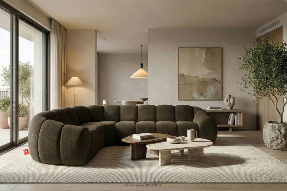 FLAVA Pikowany narożnik w stylu retro modern lewy brązowy brązowy - zdjęcie 9