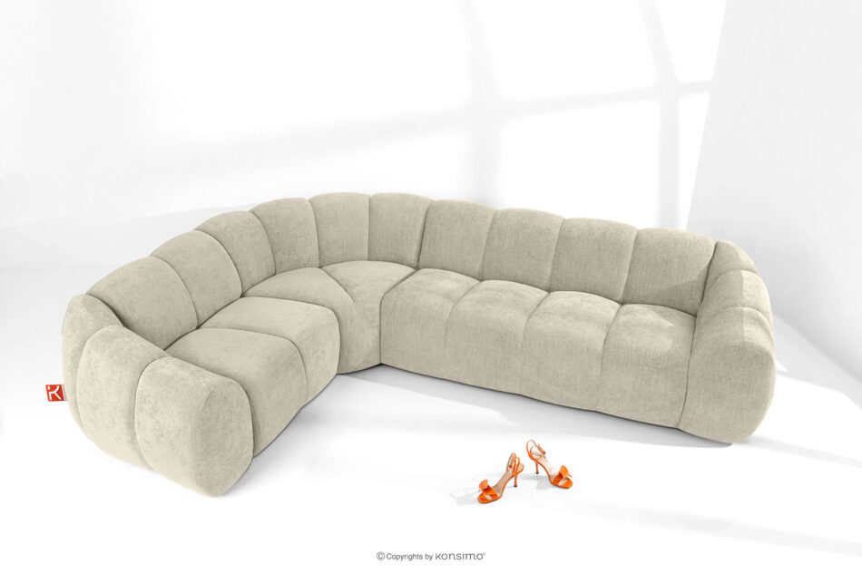 FLAVA Pikowany narożnik w stylu retro modern lewy ecru ecru - zdjęcie 1