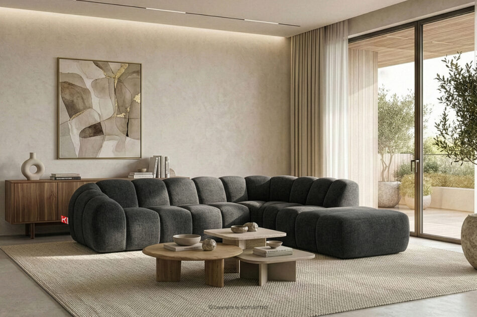 FLAVA Narożnik curve w stylu retro modern modułowy prawy grafitowy grafitowy - zdjęcie 10