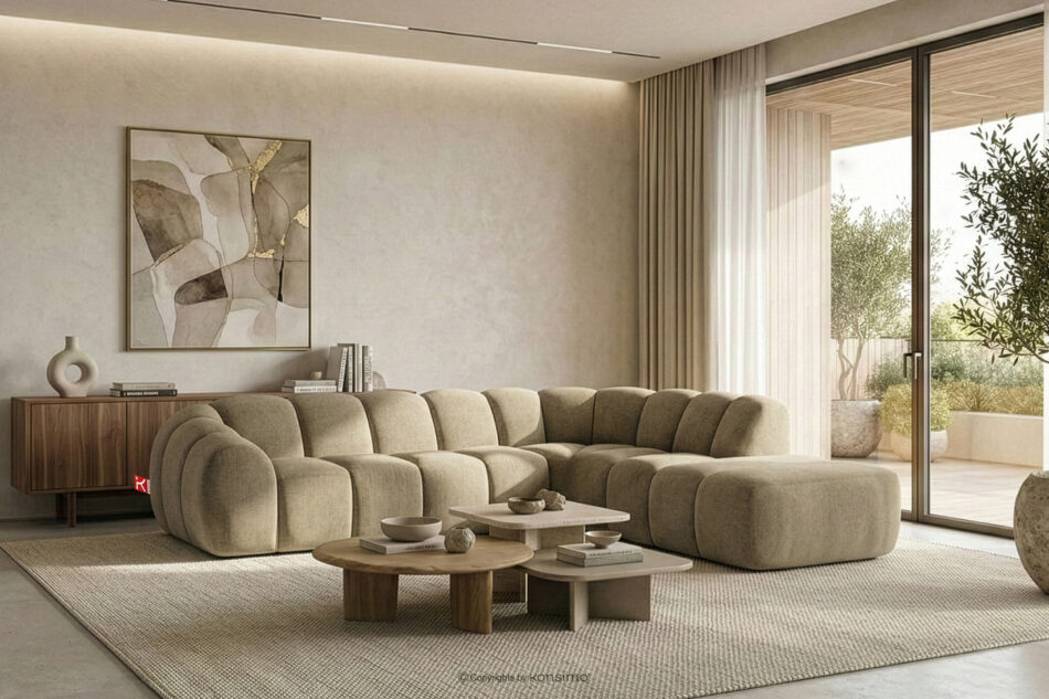 FLAVA Narożnik curve w stylu retro modern modułowy prawy piaskowy piaskowy - zdjęcie 10